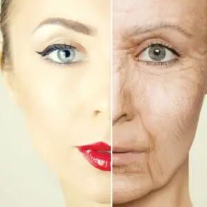 old and young face divided in half