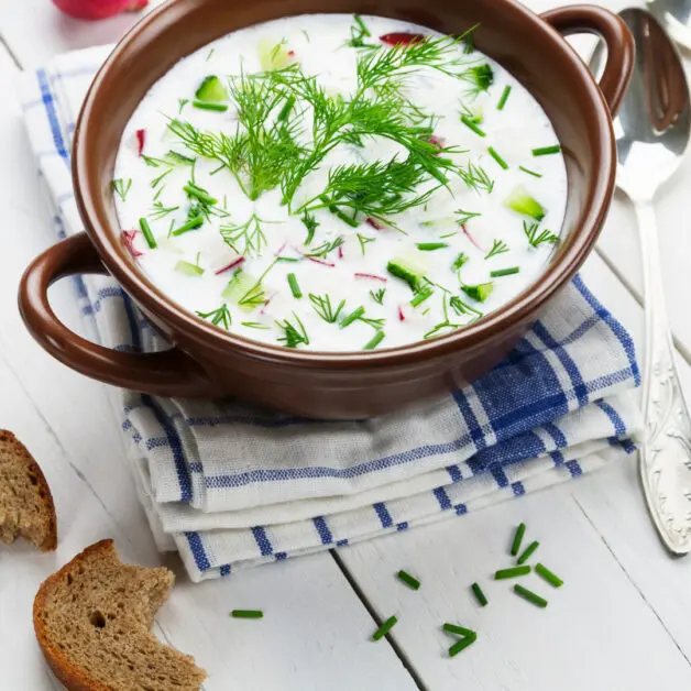 Dill and greens soup with yogurt